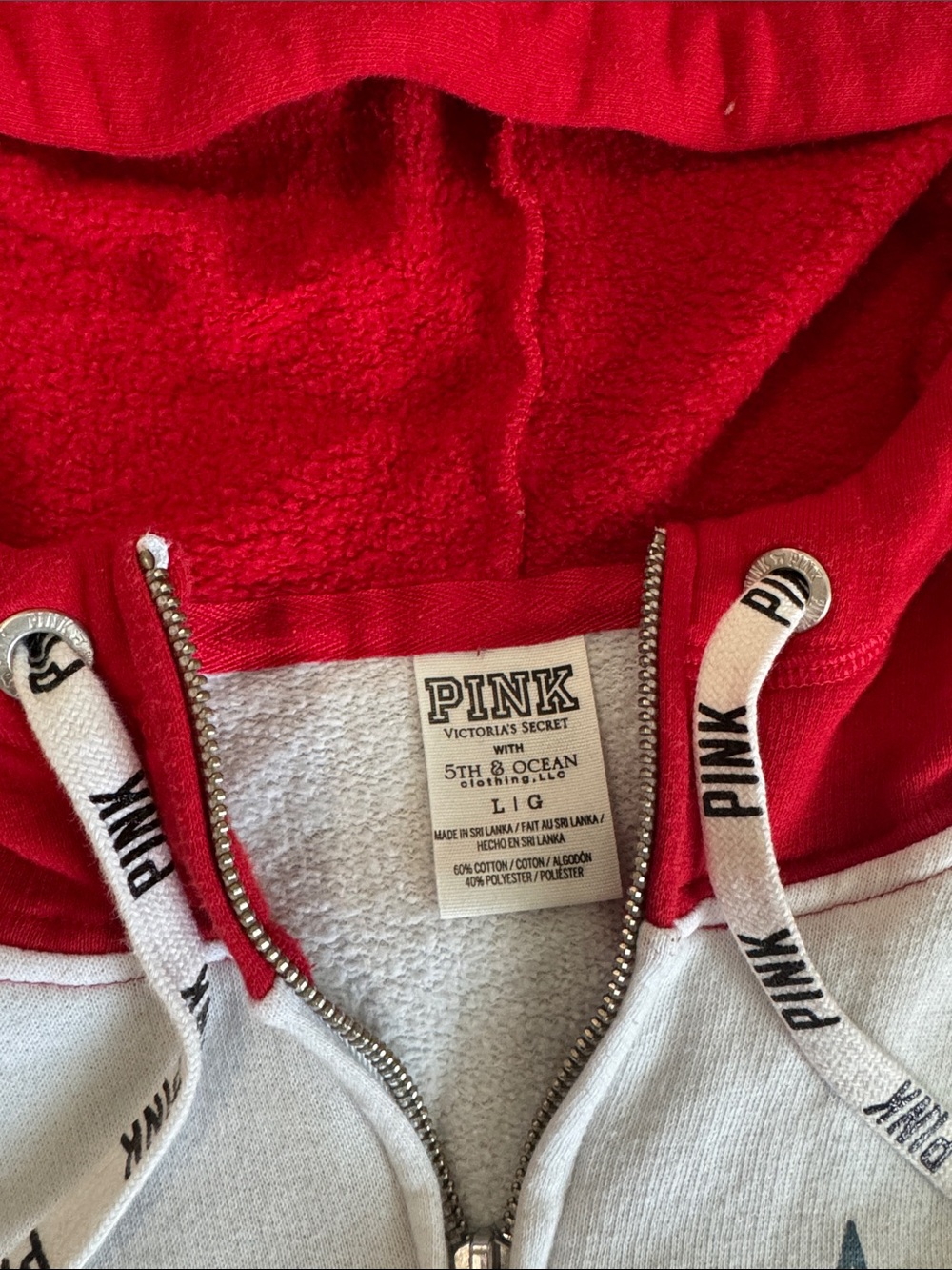 PINK Victoria's Secret Red and White Los Angeles Angels Zip-Up Hoodie - Picture 2 of 2